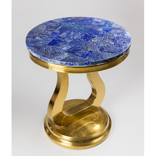 1016 - A LAPIS LAZULI SIDE TABLE ON BRONZE STEEL BASE.
(h 56.5cm x w 50.5cm x d 50.5cm)