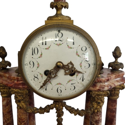 219 - A FINE 19TH CENTURY FRENCH EMPIRE STYLE RED/BLUE JOHN ORMOLU MOUNTED CLOCK GARNITURE/TIMEPIECE/PORTI... 