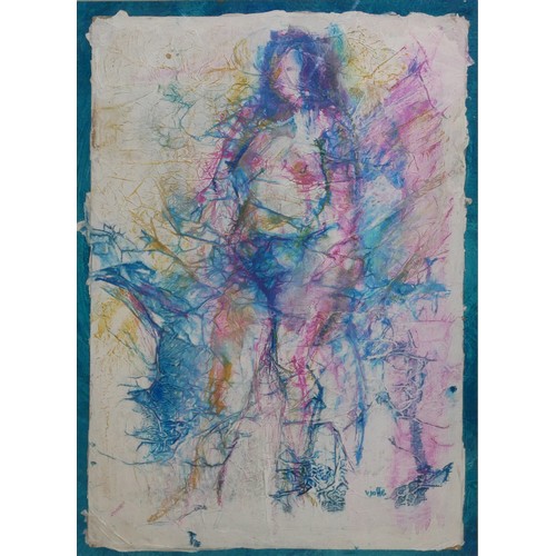 405 - VANETA JOFFE, A 20TH CENTURY NEOCOLOUR ON TISSUE PORTRAIT
Titled 'Blue Nude', study in pink and blue... 