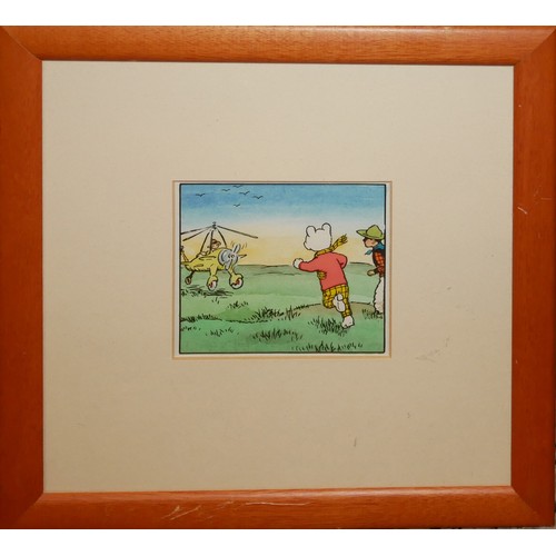 411 - A 20TH CENTURY WATERCOLOUR 'RUPERT THE BEAR' CARTOON
Landscape with Rupert and vintage airplane, bea... 