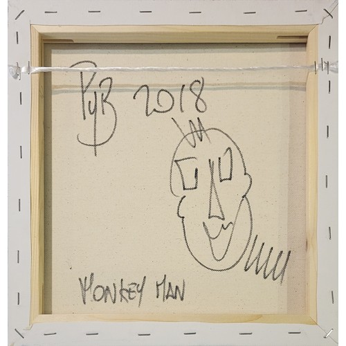 412 - AFTER JEAN MICHEL BASQUIAT, 1960 - 1988, OIL ON CANVAS ABSTRACT
Portrait, titled ‘Monkey Man’, signe... 