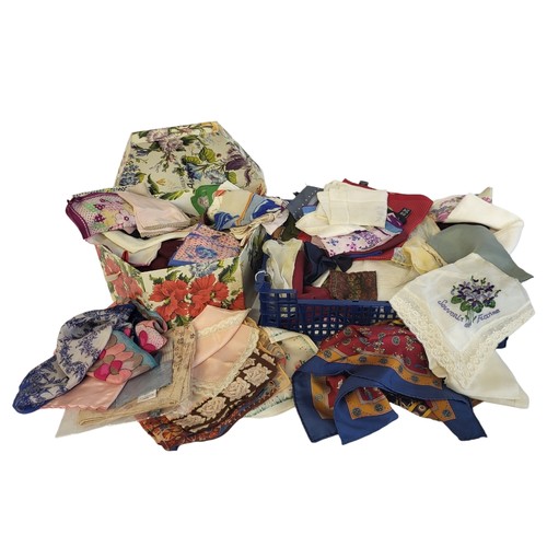 28 - A LARGE COLLECTION OF VARIOUS SILK TEXTILES, CLOTH AND ACCESSORIES 
To include Cerruti silk hankie, ... 