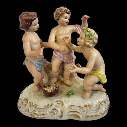 55 - A MEISSEN STYLE EARLY 20TH CENTURY WALLENDORF OF THURINGIA OR MEYER & SON PORCELAIN GROUP OF ALLEGOR... 