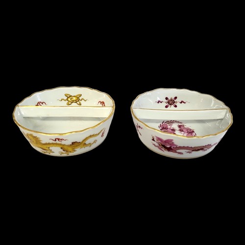 47 - MEISSEN, A PAIR OF 19TH CENTURY MING DRAGON AND COURT DRAGON PATTERN NOVELTY NUT DISHES, CIRCA 1924 ... 