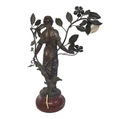 67 - AFTER MOREAU, FRENCH ART NOUVEAU PERIOD HEAVY SPELTER BRONZED PATINATED LAMP BASE (MODELLED AS A NEO... 