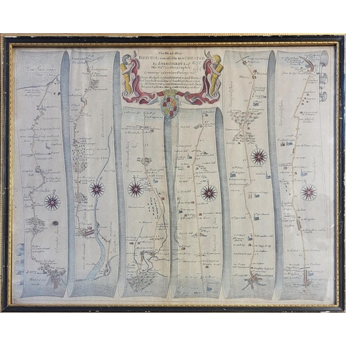 454 - AN ANTIQUE 18TH CENTURY COPPER PLATE HAND COLOURED TOPOGRAPHICAL MAP MONMOUTH-LUDLOW BY JOHN GILBY E... 