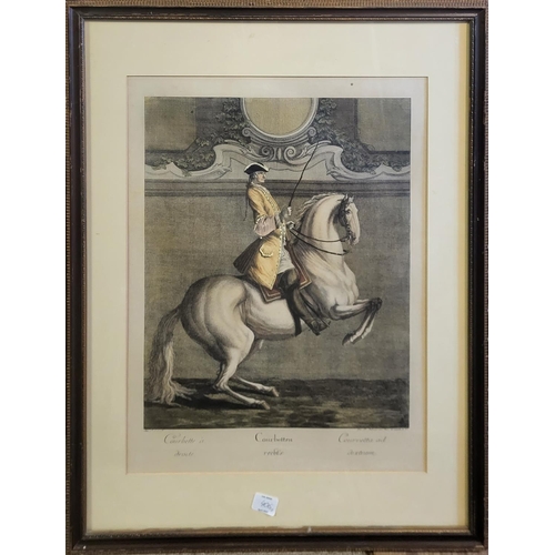 474 - AFTER J.E. RIDINGER, A SET OF THREE EQUESTRIAN INTEREST COLOURED ENGRAVINGS
All depicting noblemen o... 