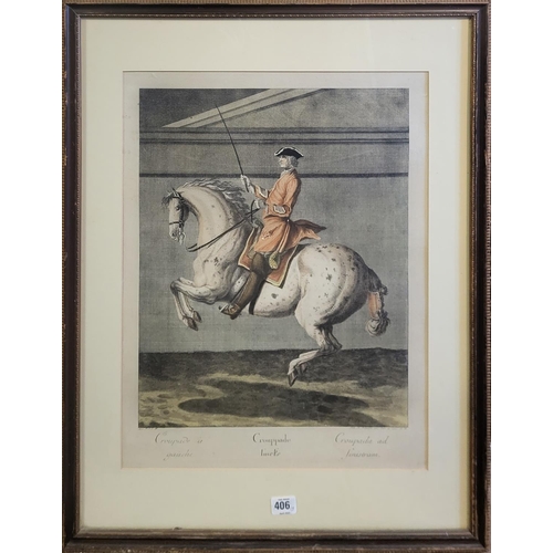 474 - AFTER J.E. RIDINGER, A SET OF THREE EQUESTRIAN INTEREST COLOURED ENGRAVINGS
All depicting noblemen o... 