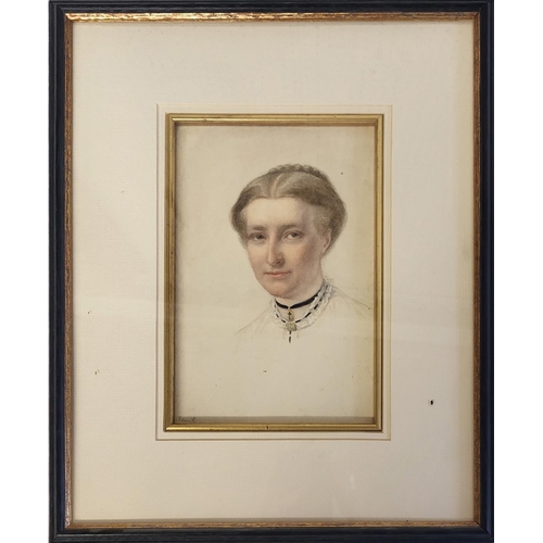 477 - WILLIAM GALE, 1823 - 1909, WATERCOLOUR
Portrait of the Artist's wife, mounted, framed and glazed, be... 