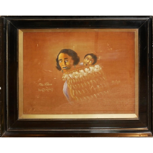 438 - H. COCKELL, A 19TH/20TH CENTURY NEW ZEALAND MAORI SCHOOL OIL ON THIN BROWN CANVAS, PORTRAIT OF A MAO... 