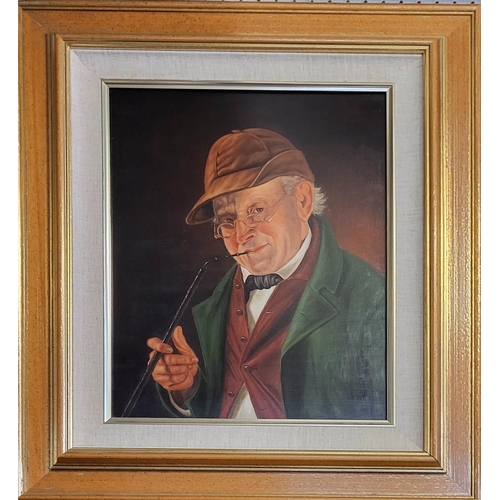 478 - DOUGLAS, A 20TH CENTURY OIL ON BOARD 
Portrait, a gentleman with deer stalker hat and pipe, signed l... 