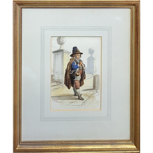 455 - VINCENZO MARCHI, A MID 19TH CENTURY ITALIAN SCHOOL WATERCOLOUR ON PAPER
Study of a boy playing a rec... 