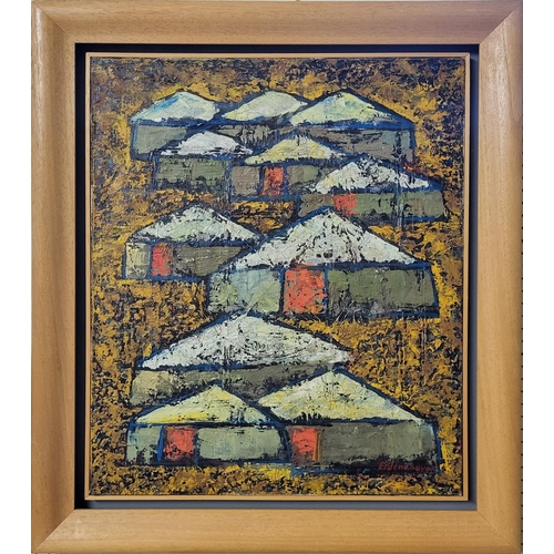 439 - MONKHOR ERDENEBAYAR, MONGOLIAN, OIL ON CANVAS
Titled ‘Gers’, floating frame, signed.
(70cm x 81cm)

... 