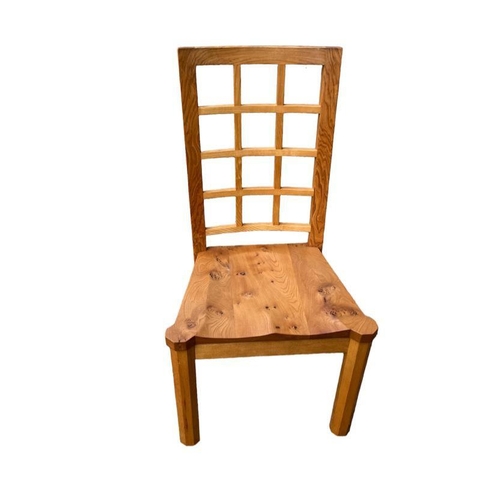 504 - STEWART LINFORD, A SET OF SIX INCLUDING TWO CARVERS SOLID ELM AND BURR ELM DINING CHAIRS
With lattic... 