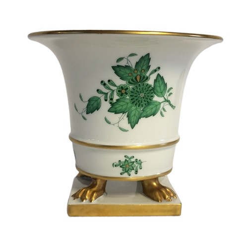 69 - HEREND, A 20TH CENTURY PORCELAIN CAMPANA VASE 
Having a flared rim,decorated with green floral panel... 