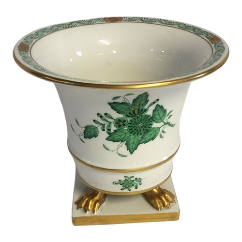 69 - HEREND, A 20TH CENTURY PORCELAIN CAMPANA VASE 
Having a flared rim,decorated with green floral panel... 