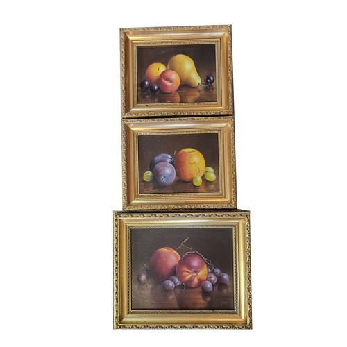 436 - C. PAYNE, THREE MODERN STUDIES ON CANVAS LAID TO BOARD
Still life, summer fruits, signed, dated 1985... 