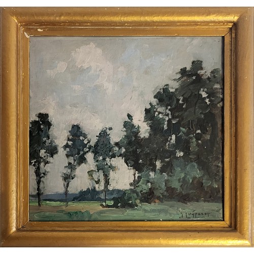 485 - JEAN LUYPAERT, 1893 - 1954, OIL ON BOARD 
Landscape, impressionist view, tall trees by a river, sign... 