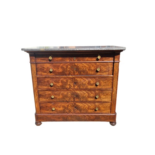 554 - A 19TH CENTURY FRENCH MAHOGANY MARBLE TOPPED SECRETAIRE CHEST
with four drawers and central fitted w... 