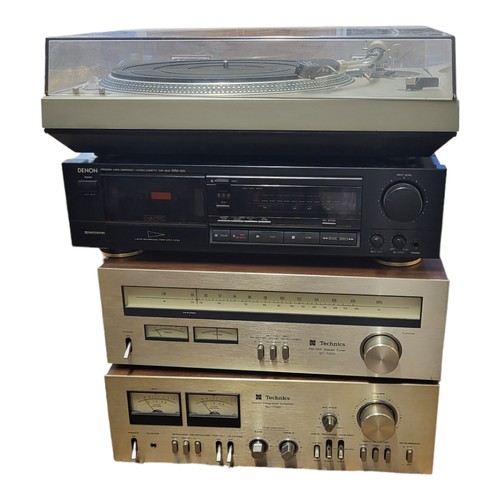 580 - A VINTAGE TECHNICS STACK SYSTEM, amp su-7700, tuner st-7300, turn table sl-150, along with a Denon t... 