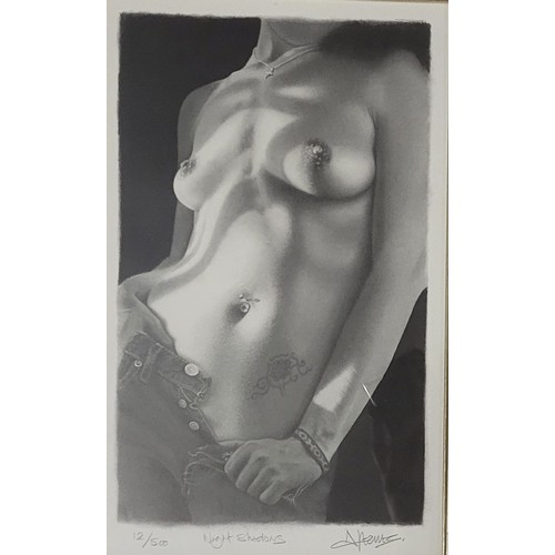 435 - A PAIR OF 20th CENTURY EROTIC BLACK AND WHITE PHOTOGRAPH PRINTS, titled 'Night Shadows' and 'White R... 