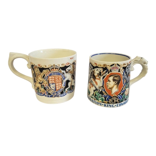 222 - DAME LAURA KNIGHT, R.A., TWO CORONATION MUGS 
Designed and modelled by Dame Knight to commemorate Ed... 