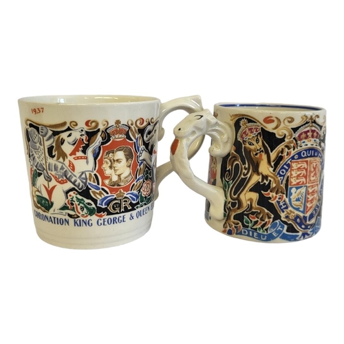 222 - DAME LAURA KNIGHT, R.A., TWO CORONATION MUGS 
Designed and modelled by Dame Knight to commemorate Ed... 