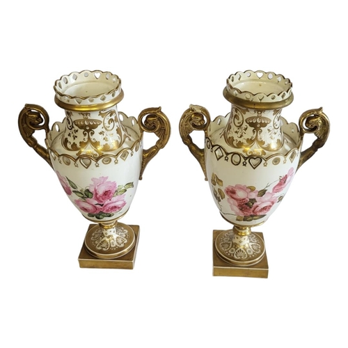 235 - H AND R DANIEL, A PAIR OF 18TH CENTURY PORCELAIN BASES
The gallery pierced with hearts and diamonds,... 