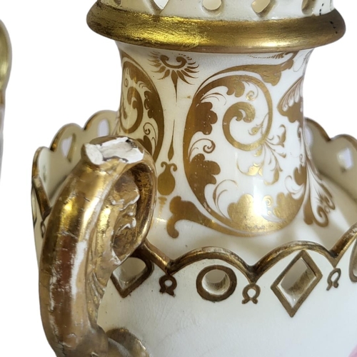 235 - H AND R DANIEL, A PAIR OF 18TH CENTURY PORCELAIN BASES
The gallery pierced with hearts and diamonds,... 