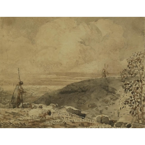 493 - SAMUEL PALMER, RWS, 1805 - 1881, DRAWING, WATERCOLOUR AND WASH BROWN PAPER,  1831 - 1832
Titled ‘Bri... 