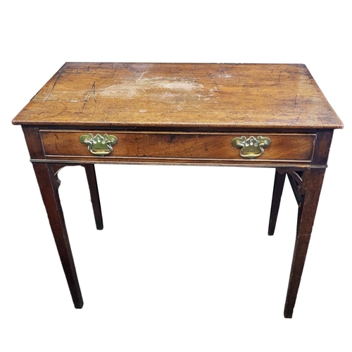 508 - A VICTORIAN MAHOGANY SIDE TABLE
With single drawer and brass handles, on square chamfered four legs.... 