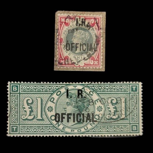 189 - QUEEN VICTORIA, 1887 - 1892, ONE SHILLING AND ONE POUND I.R. OFFICIAL USED.