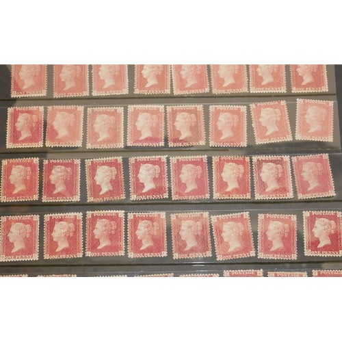 198 - QUEEN VICTORIA PENNY RED PLATES, TWO LARGE CARDS, 1858, MINT 180 STAMPS.