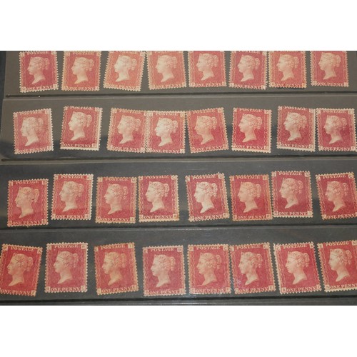 198 - QUEEN VICTORIA PENNY RED PLATES, TWO LARGE CARDS, 1858, MINT 180 STAMPS.