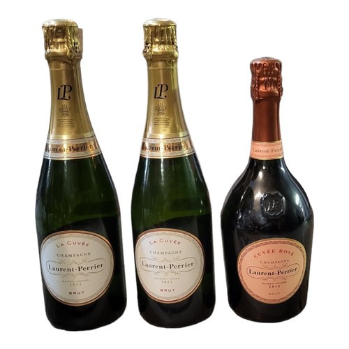 282 - LAURENT PERRIER, THREE BOTTLES OF VINTAGE CHAMPAGNE
Two La Cuvée brut and one Cuvée Rose, 750cl.