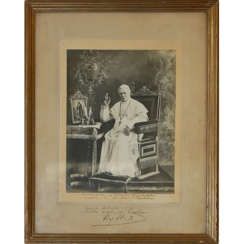 246 - POPE PIUS X, 1835 - 1914, BLACK AND WHITE PHOTOGRAPH 
Signed with autograph and blessing in Latin It... 