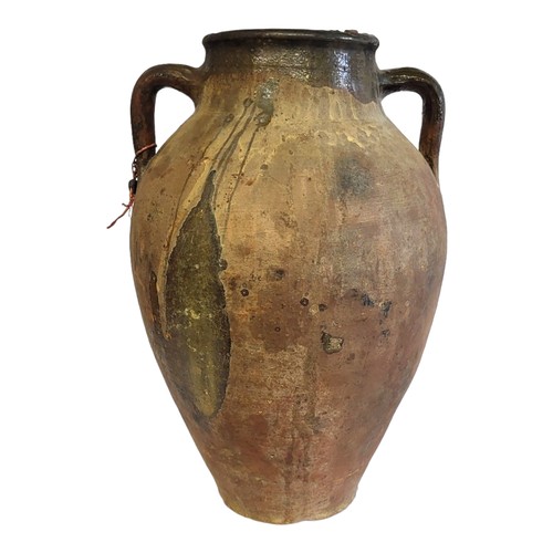 249 - A 19TH CENTURY CONTINENTAL TERRACOTTA TWIN HANDLED VASE
Amphora shape, after etruscan design, having... 