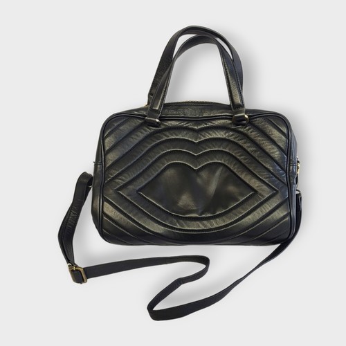 274A - LULU GUINNESS, A LARGE BLACK LEATHER JENNY SHOULDER BAG
With striped interior.
(approx  33cm x 24cm ... 