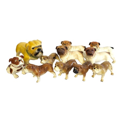 307 - A MIXED COLLECTION ELEVEN STAFFORDSHIRE MODELS OF BRITISH BULLDOGS 
Some made by Cooper Craft Factor... 