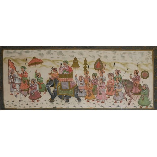 497 - A LARGE LATE 19TH/ EARLY 20TH CENTURY WATERCOLOUR ON SILK INDIAN MUGHAL GROUP PORTRAIT
Procession wi... 