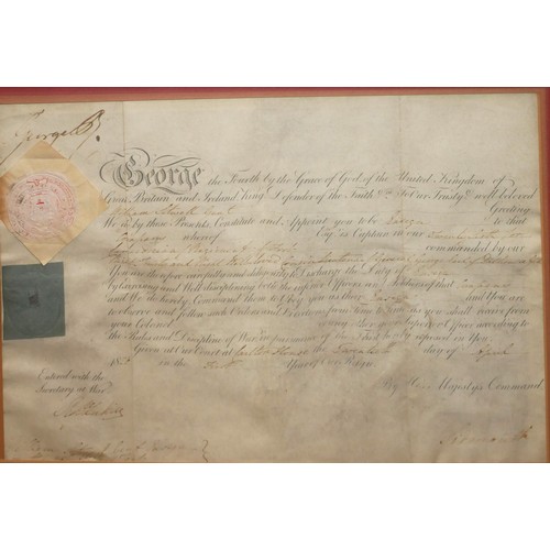 515 - A KING GEORGE IV SIGNED MILITARY APPOINTMENT ON WAX PAPER
Awarded to William sitwell, to become 'Ens... 