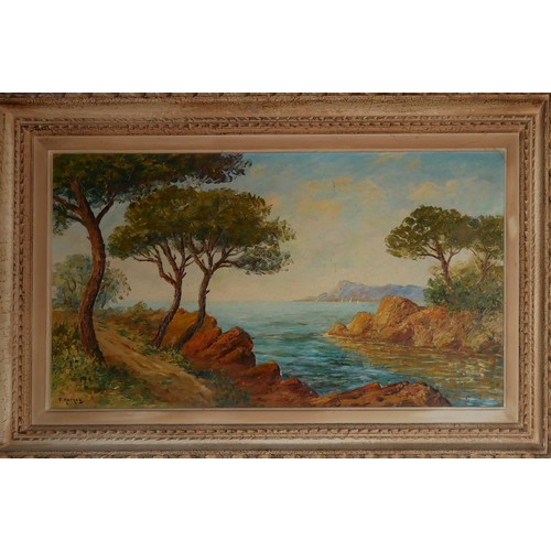 455 - S. MARNAC, A 20TH CENTURY FRENCH OIL ON CANVAS
Landscape, coastal view, with sailing ships, signed l... 