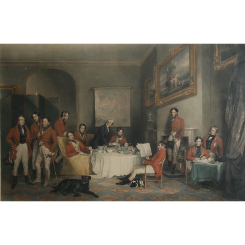 457 - AFTER SIR FRANCIS GRANT 1803-1873,A HAND COLOURED ENGRAVING
Titled 'The Melton Hunt Breakfast', engr... 