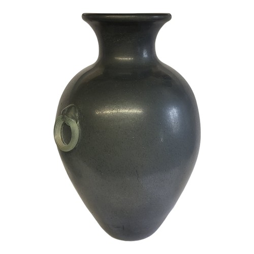 315 - A LARGE LATE 20TH CENTURY  GLOBULAR ROMAN AMPHORA STYLE  MOTTLED OLIVE GREEN GLASS VASE
Applied to b... 