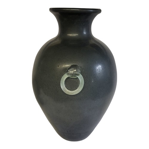 315 - A LARGE LATE 20TH CENTURY  GLOBULAR ROMAN AMPHORA STYLE  MOTTLED OLIVE GREEN GLASS VASE
Applied to b... 