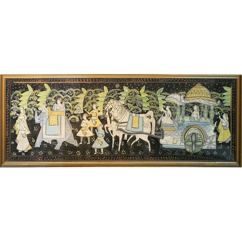 435 - A VINTAGE INDIAN 'RASA LISA' (ETERNAL DANCE) WATERCOLOUR ON FABRIC
Traditional scene with musicians ... 