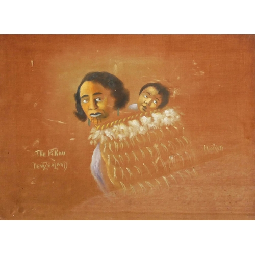 427 - H. COCKELL, A 19TH/20TH CENTURY NEW ZEALAND MAORI SCHOOL OIL ON THIN BROWN CANVAS, PORTRAIT OF A MAO... 