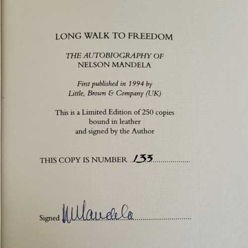 262 - WITHDRAWN!! NELSON MANDELA, A RARE SIGNED EDITION OF ' LONG WALK TO FREEDOM' LEATHER BOUND HARDBACK ... 