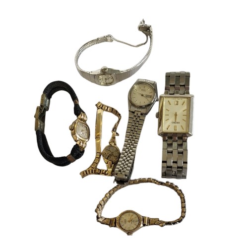 144 - LONGINES, A VINTAGE GOLD PLATED LADIES’ WRISTWATCH
Having fluted lugs and black leather strap, toget... 