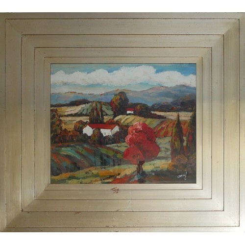 407 - DAUF,  20TH CENTURY CONTINENTAL SCHOOL OIL ON BOARD 
Colourful landscape, signed, framed and glazed.... 